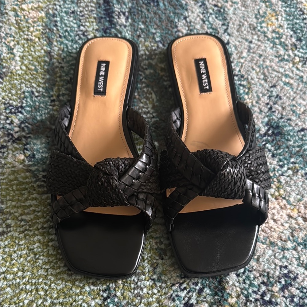 Nine West Black Braided Leather Slide Mules